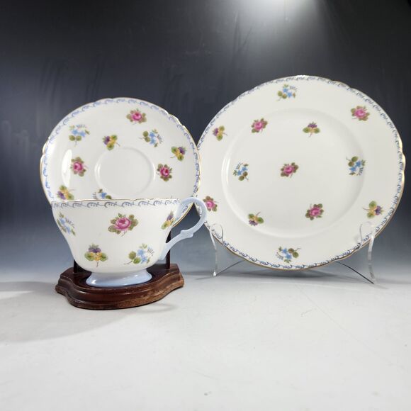Shelley China Trio Rose Pansy Forget Me Nots Lunch Plate, Tea Cup & Saucer Set - Picture 5 of 9